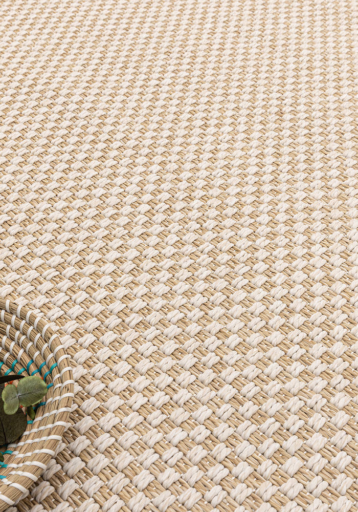 Santorini 115 Krem Kahve Hasır Görünümlü Uzun Kenarı Bordür Desenli Sisal Halı