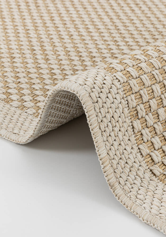 Santorini 115 Krem Kahve Hasır Görünümlü Uzun Kenarı Bordür Desenli Sisal Halı