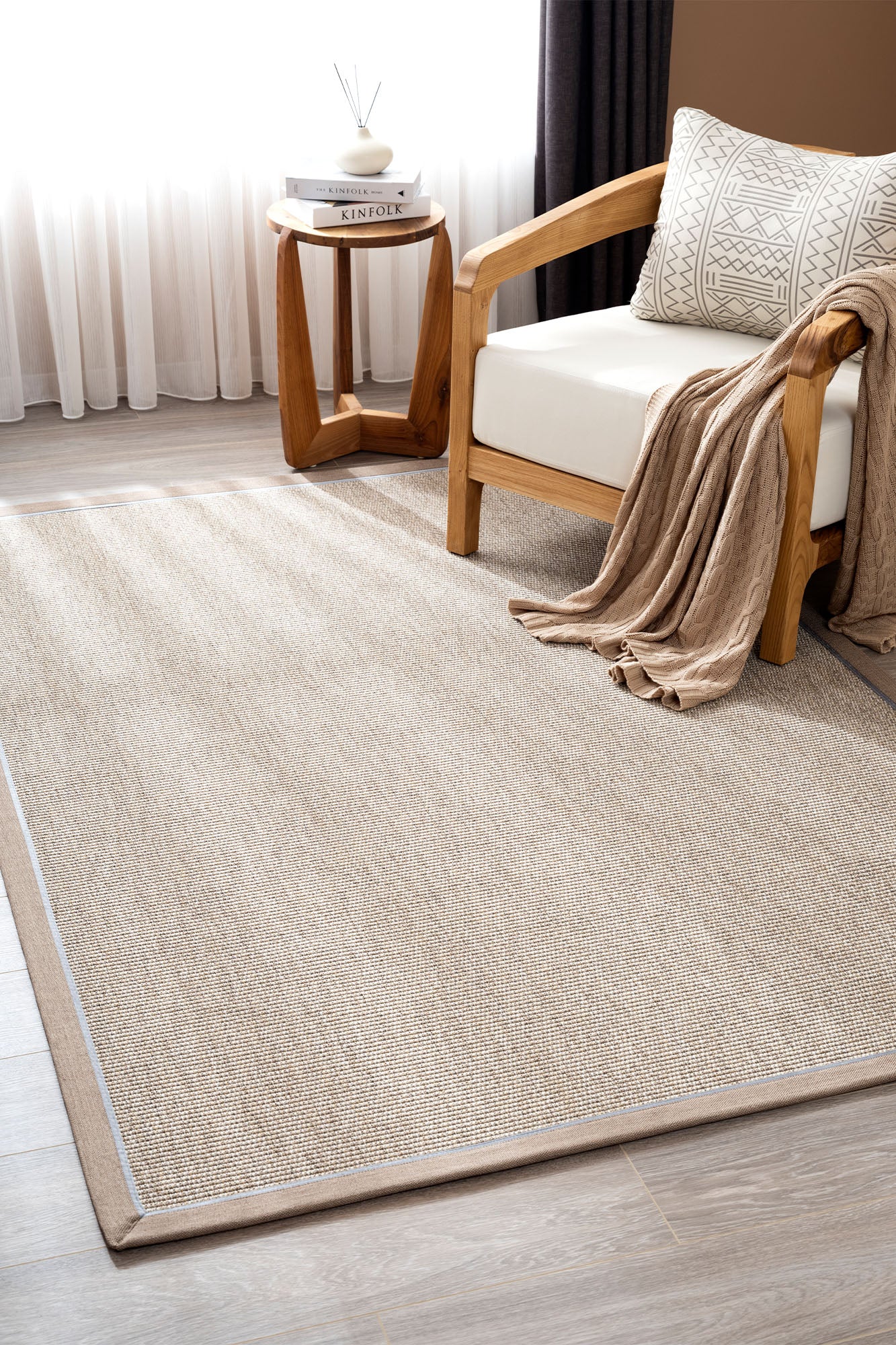 Verona 125 Bej Sisal Halı Vizon Mavi Çift Bordürlü