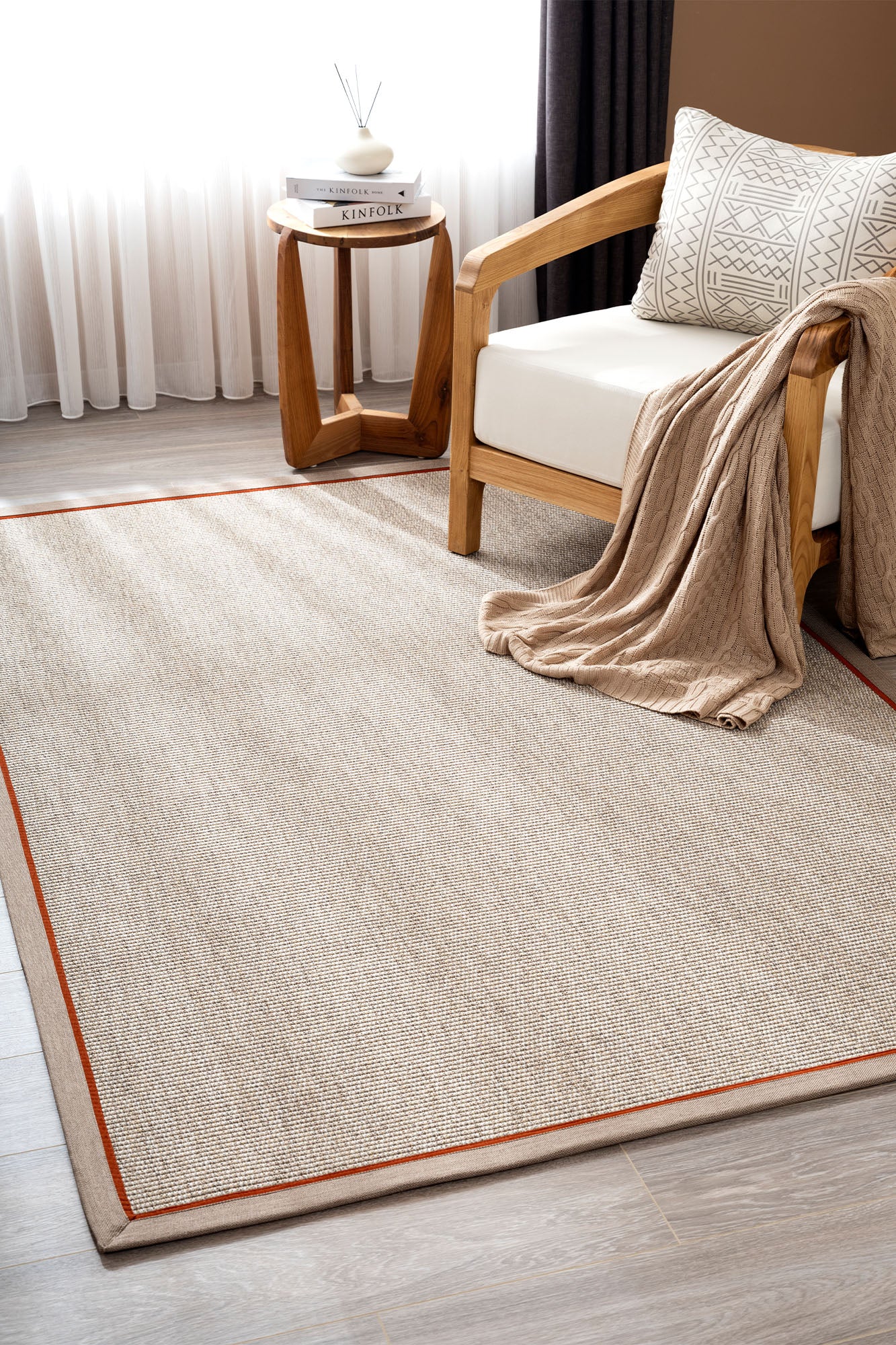 Verona 125 Bej Sisal Halı Vizon Turuncu Çift Bordürlü