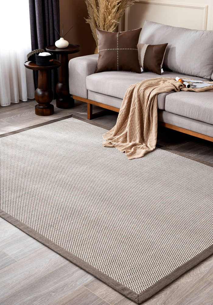 Verona 137 Krem Kahve Sisal Halı Kahve Bordürlü