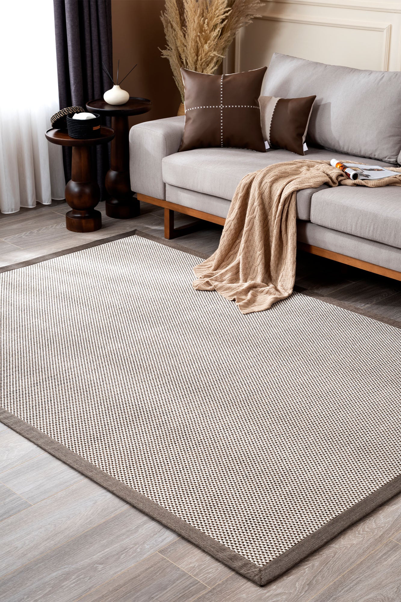 Verona 137 Krem Kahve Sisal Halı Kahve Bordürlü