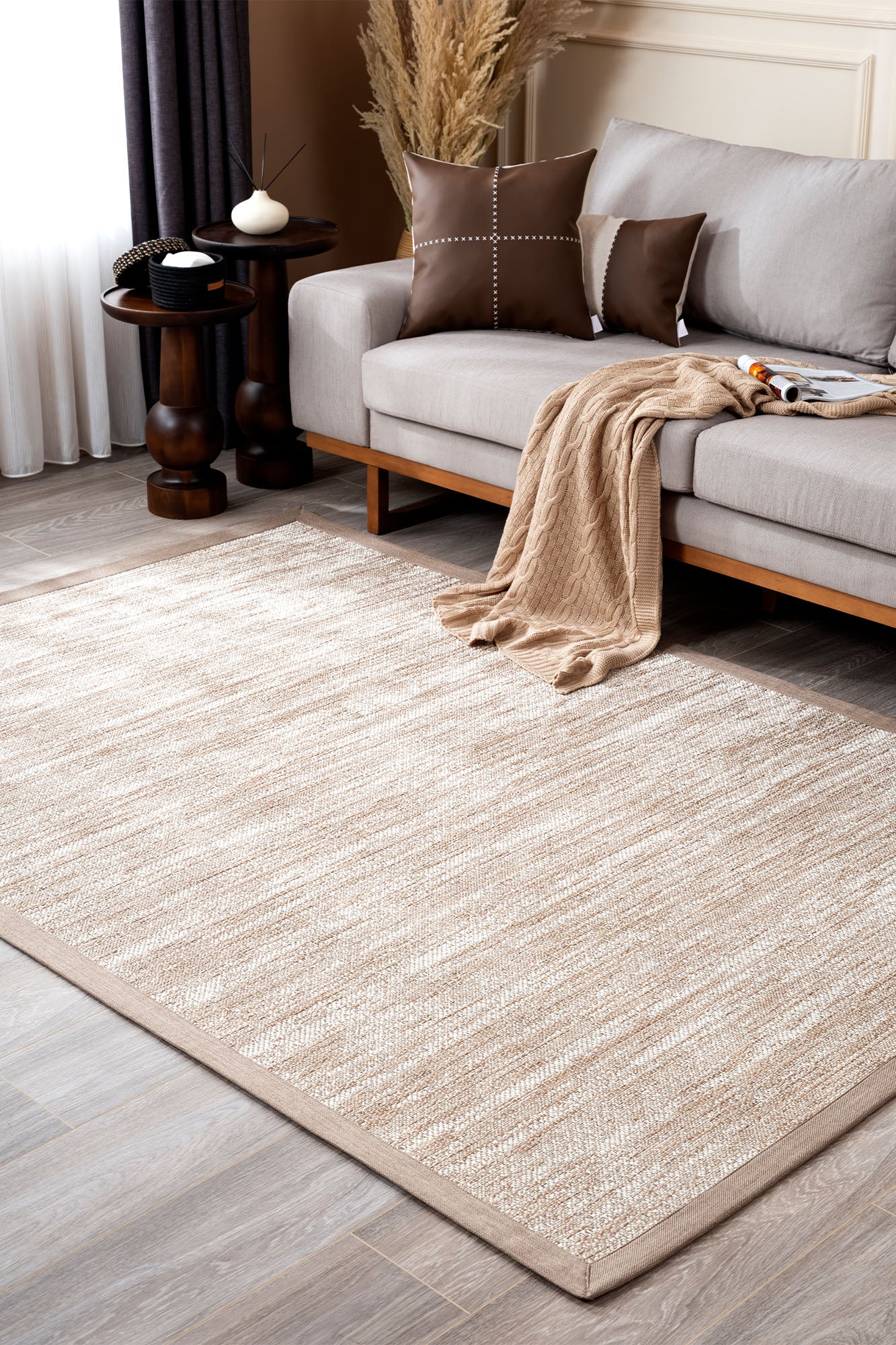 Verona 138 Krem Kahve Sisal Halı Vizon Bordürlü