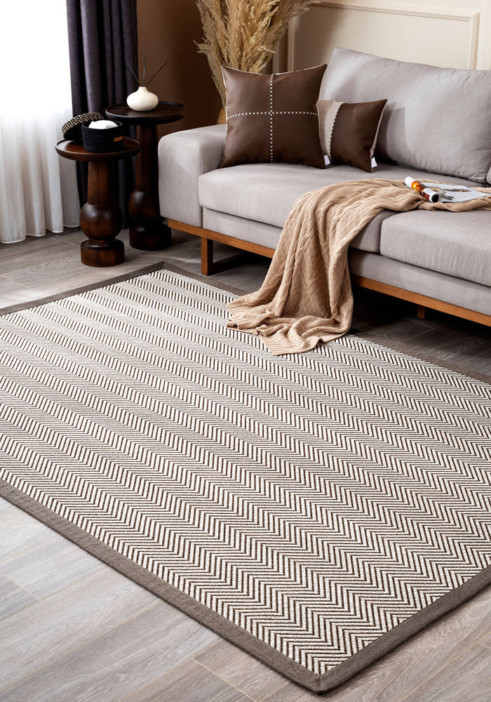 Verona 140 Krem Kahve Sisal Halı Kahve Bordürlü