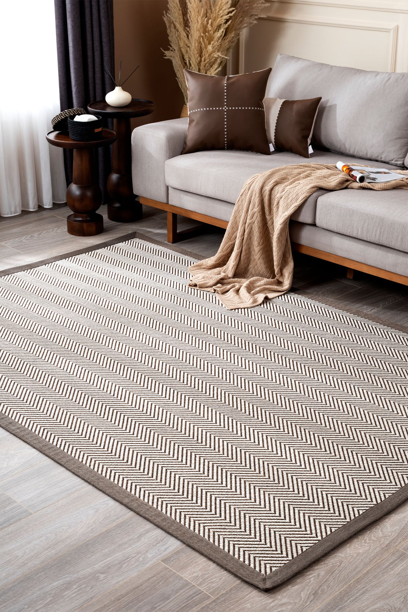 Verona 140 Krem Kahve Sisal Halı Kahve Bordürlü