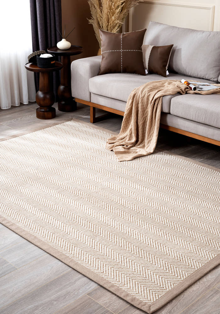 Verona 140 Krem Vizon Sisal Halı Vizon Bordürlü