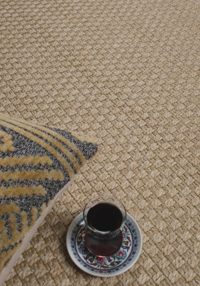 Santorini 115 Kahve Hasır Görünümlü Uzun Kenarı Bordür Desenli Sisal Halı