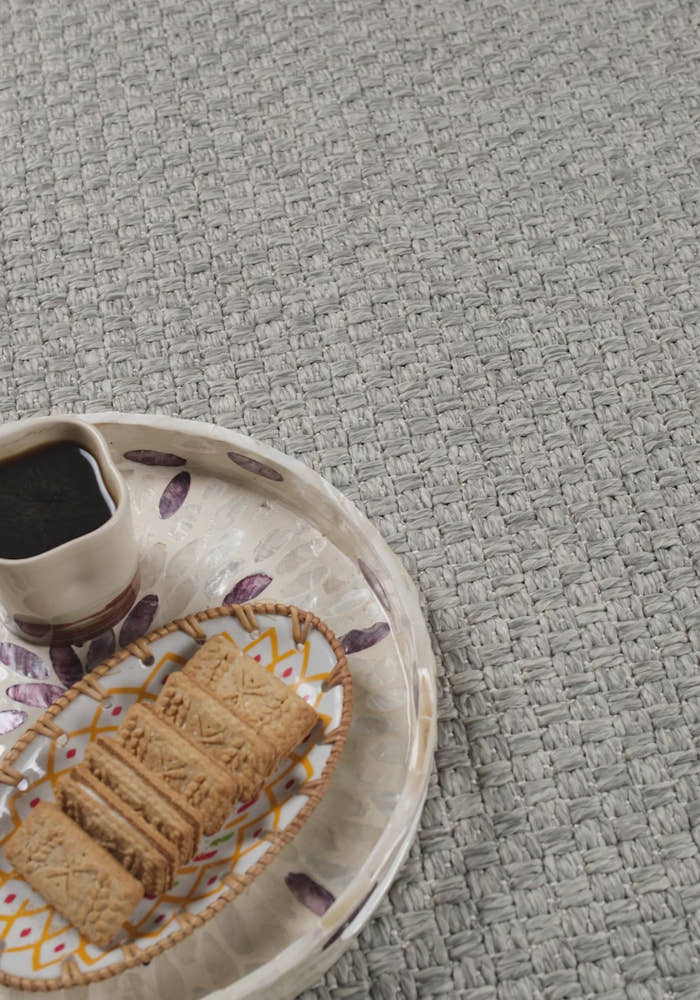 Santorini 115 Gri Hasır Görünümlü Uzun Kenarı Bordür Desenli Sisal Halı