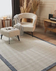 Santorini 120 Ekru Lacivert Bordür Desenli Sisal Halı