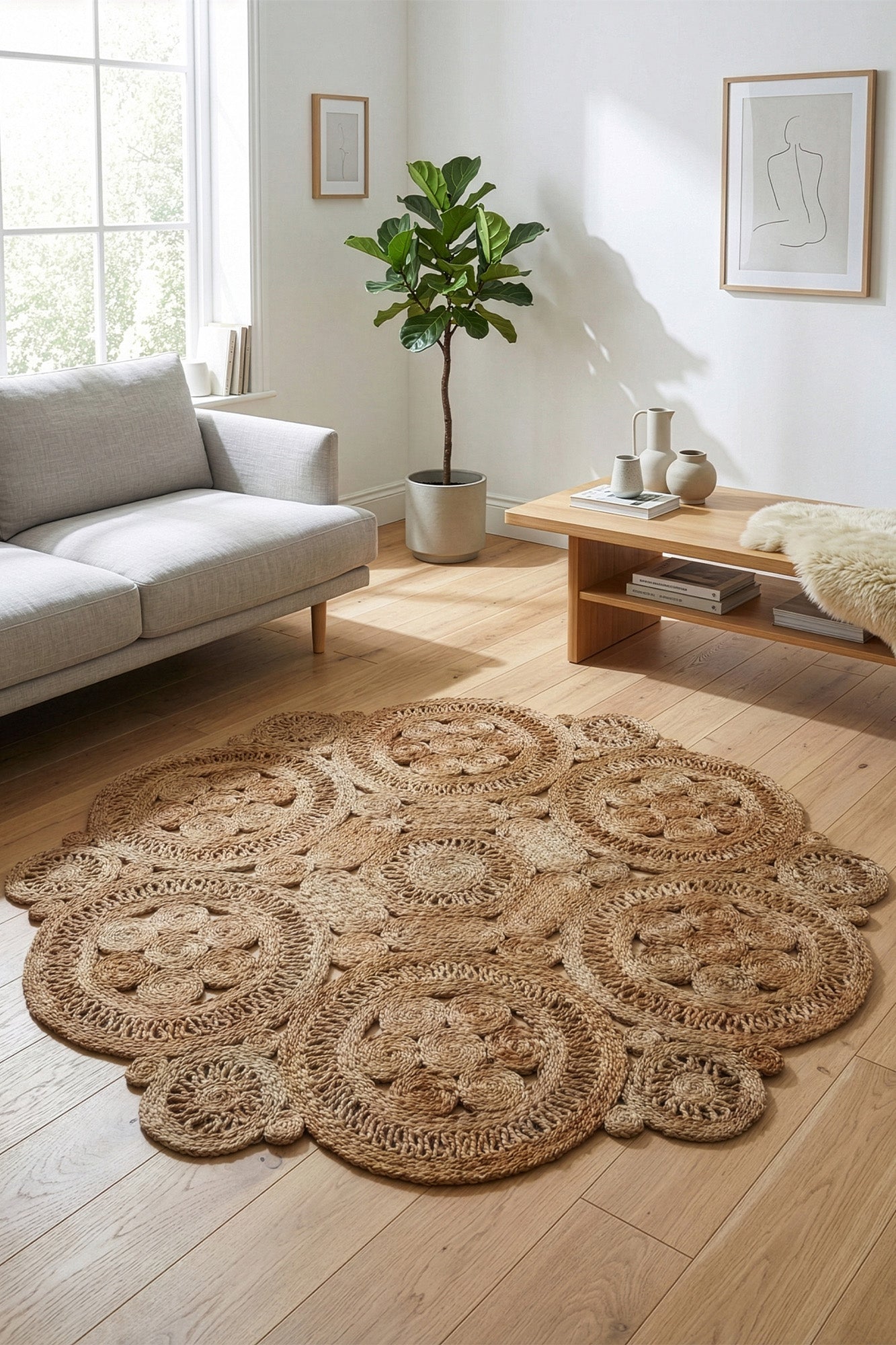 Svara 003 Natural Jüt El Dokuması Doğal Halı