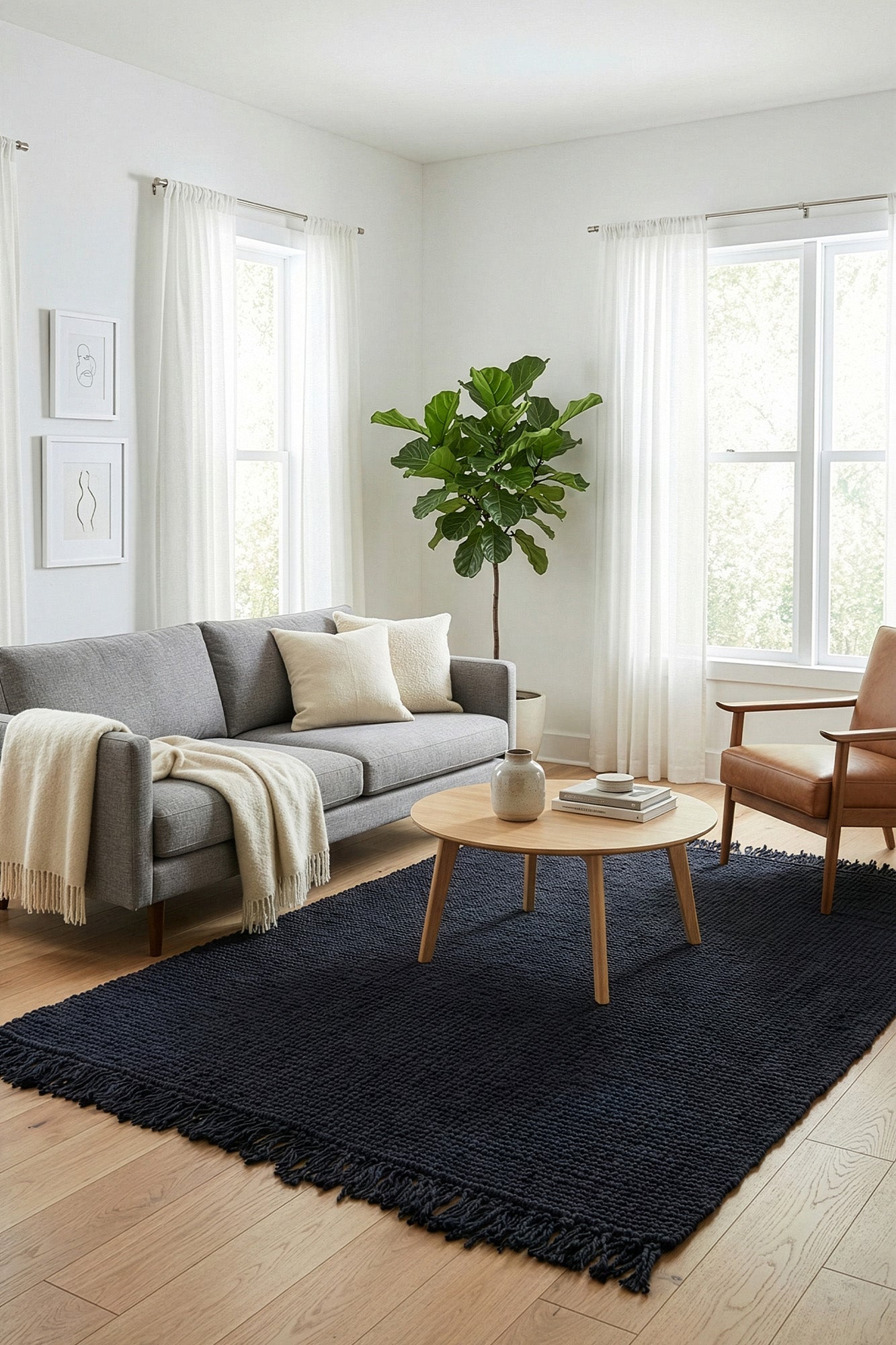 Svara 015 Lacivert Jüt El Dokuması Doğal Halı