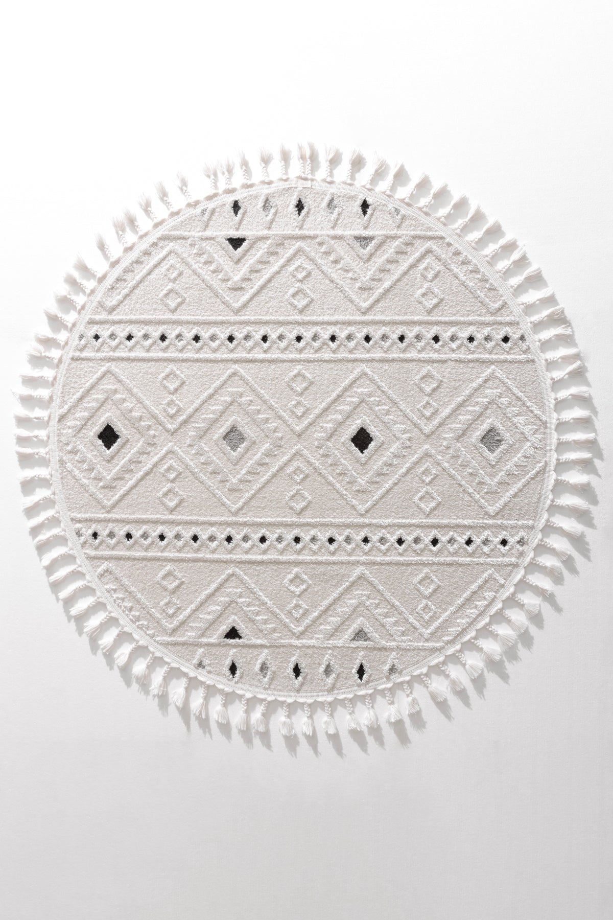 Aspen 153 Krem Siyah Yuvarlak Modern Yumuşak Minimalist Halı