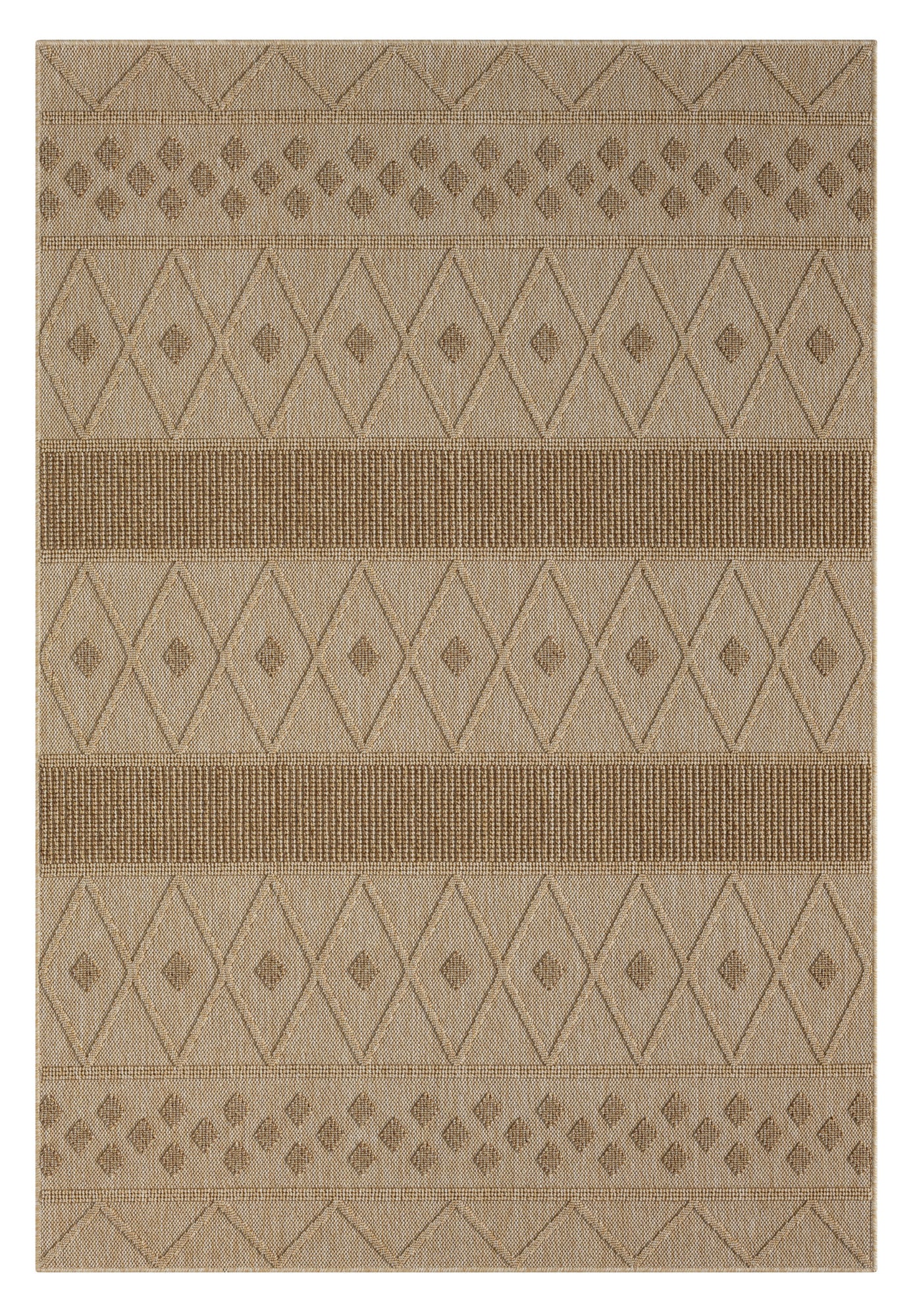 Nepal 422 Bej Kahve Hasır Görünümlü Modern Kesme Halı