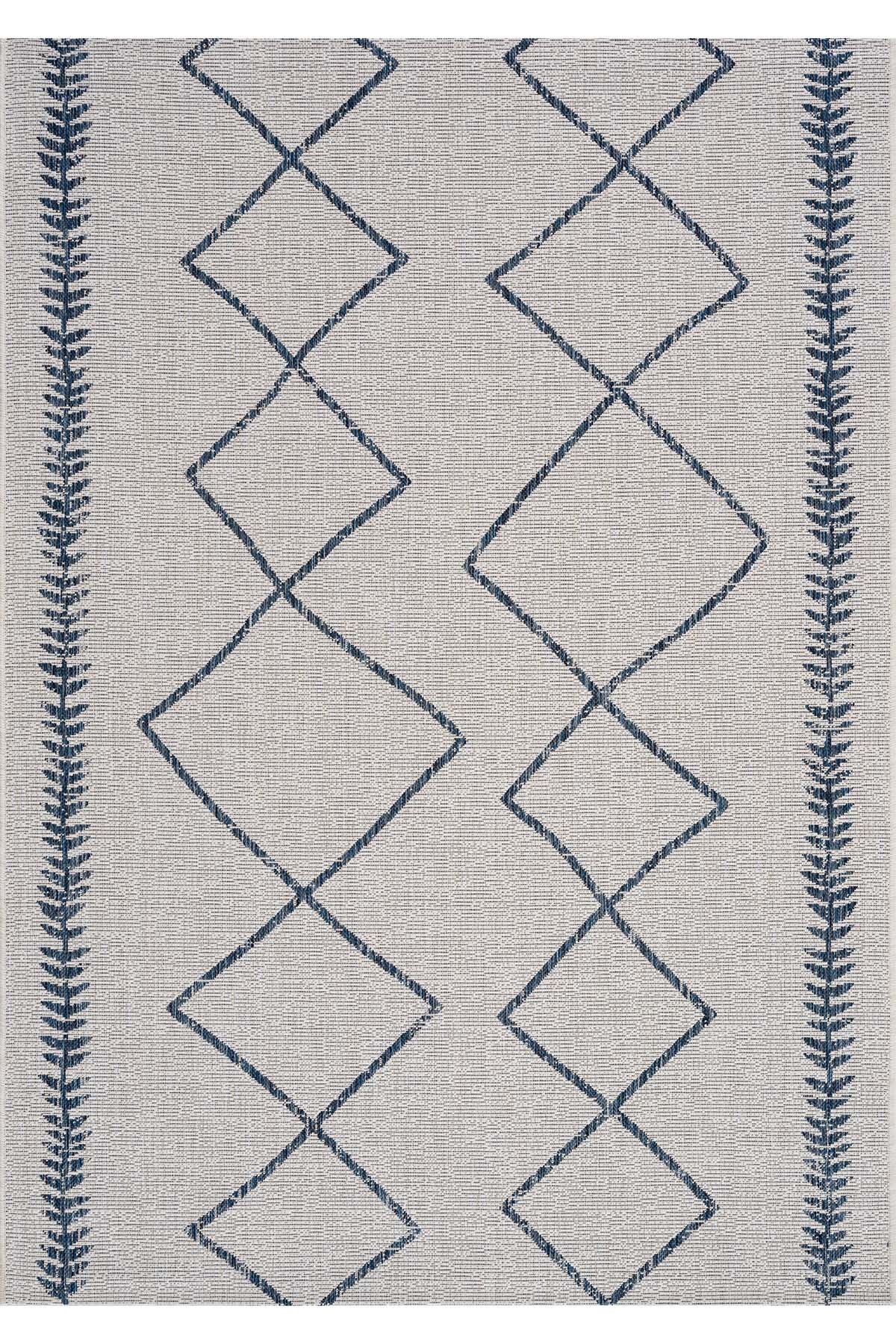 Santorini 123 Ekru Lacivert Hasır Görünümlü Sisal Halı