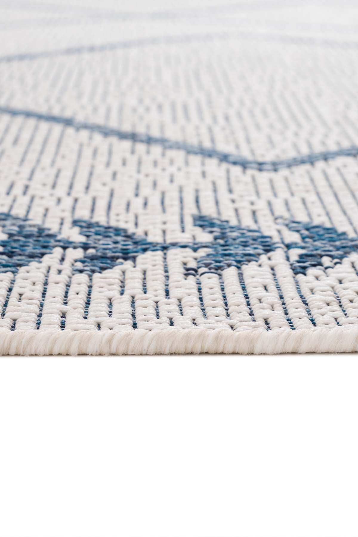 Santorini 123 Ekru Lacivert Hasır Görünümlü Sisal Halı