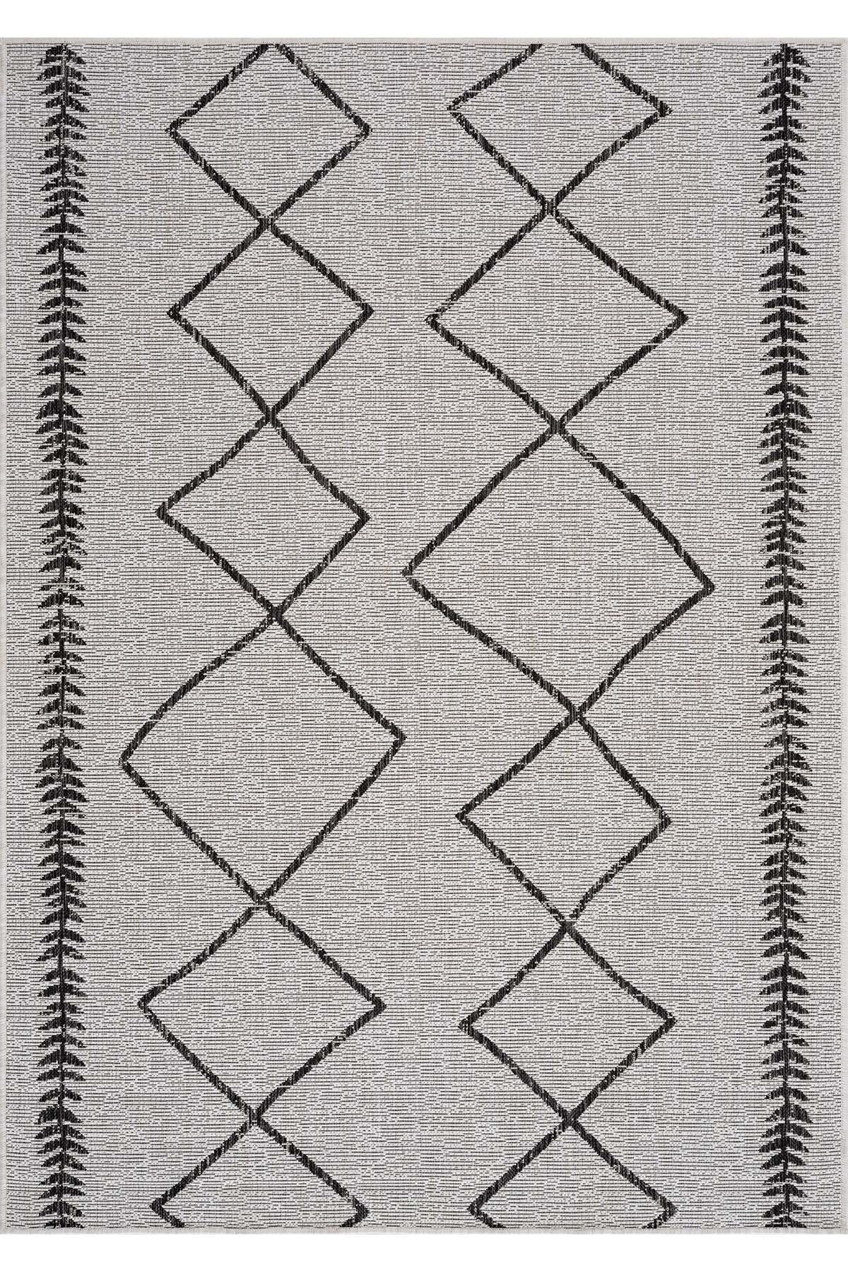 Santorini 123 Ekru Siyah Hasır Görünümlü Sisal Halı