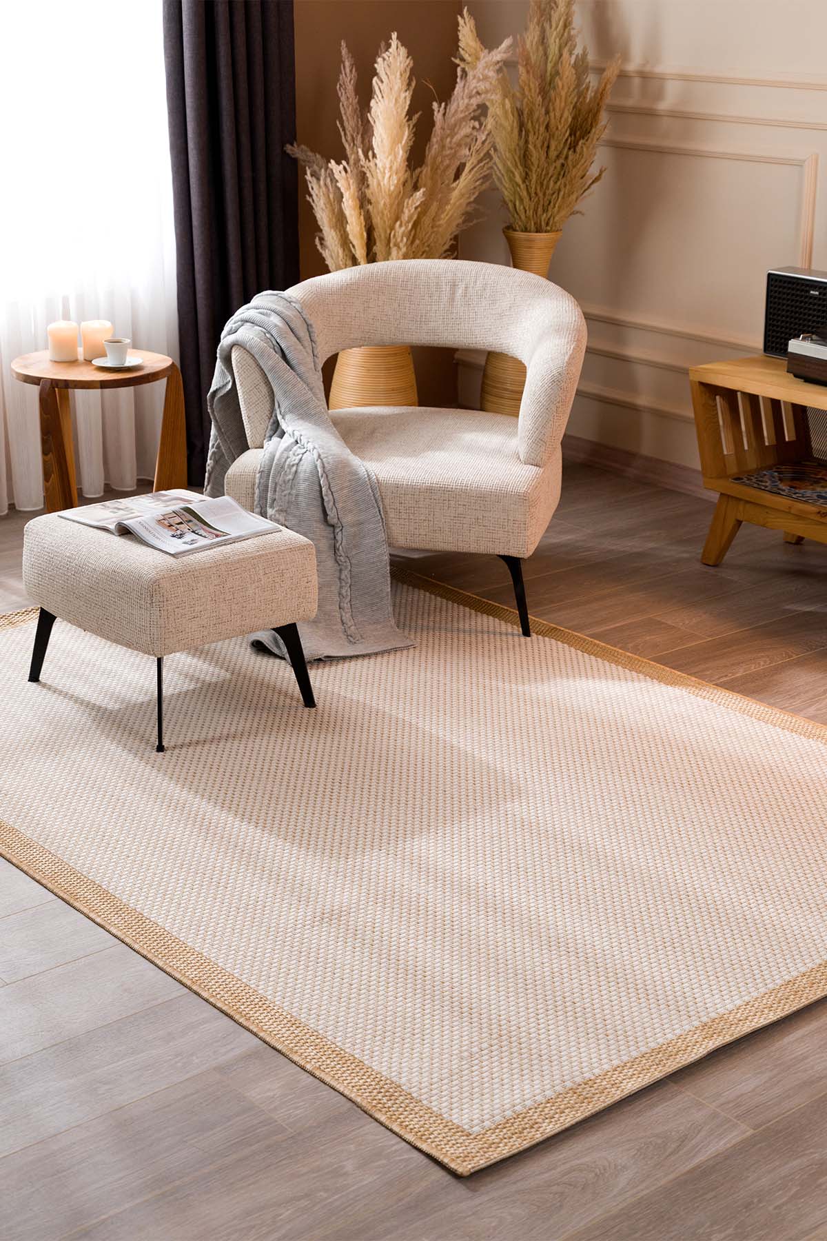 Santorini 120 Ekru Kahve Bordür Desenli Sisal Halı