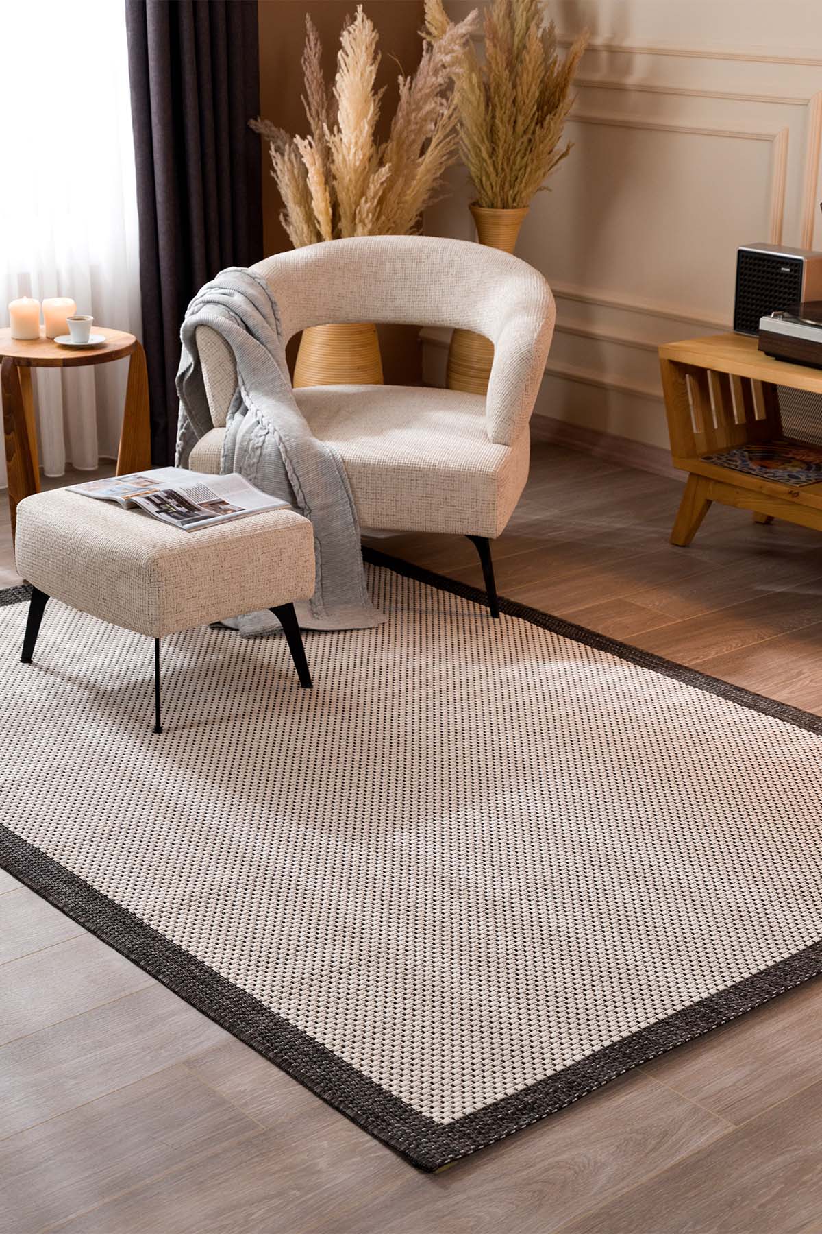 Santorini 120 Ekru Siyah Bordür Desenli Sisal Halı