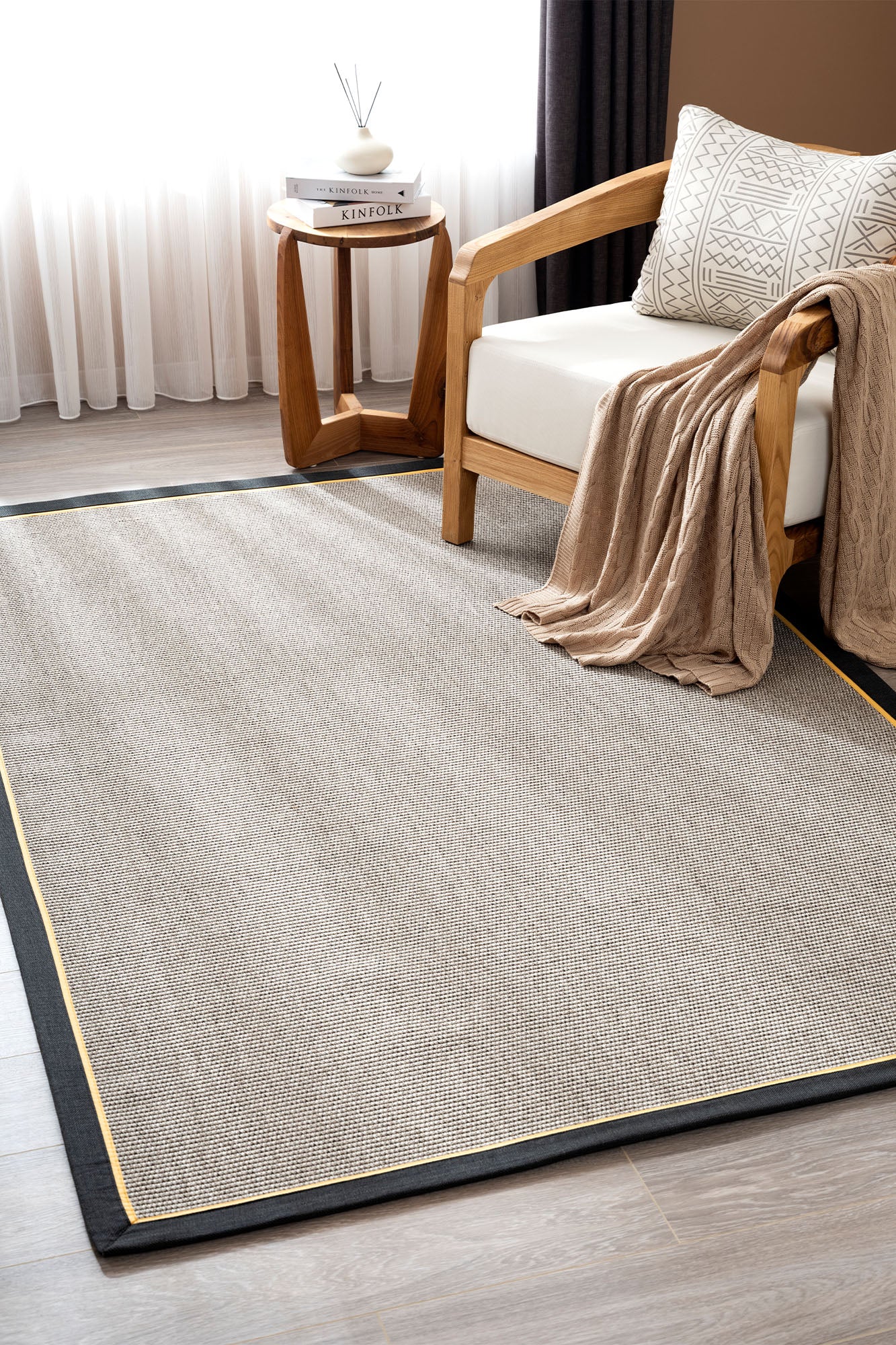 Verona 125 Gri Sisal Halı Siyah Sarı Çift Bordürlü