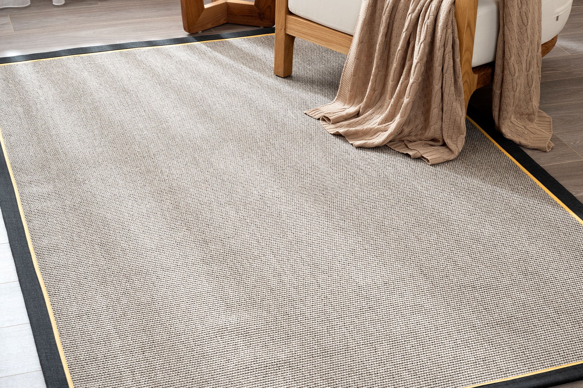 Verona 125 Gri Sisal Halı Siyah Sarı Çift Bordürlü