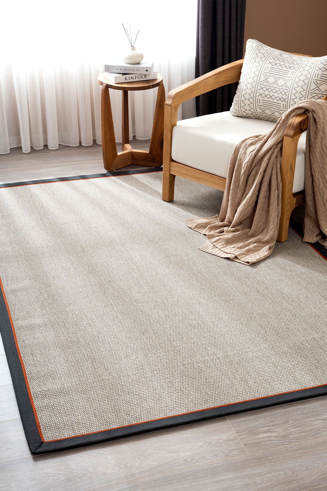 Verona 125 Gri Sisal Halı Siyah Turuncu Çift Bordürlü