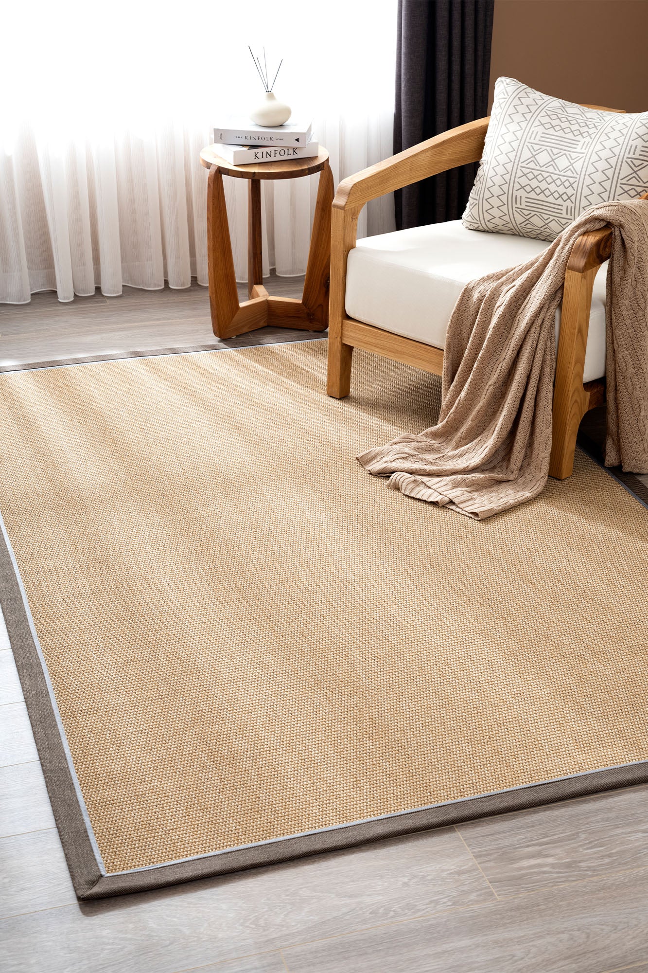 Verona 125 Kahve Sisal Halı Kahve Mavi Çift Bordürlü