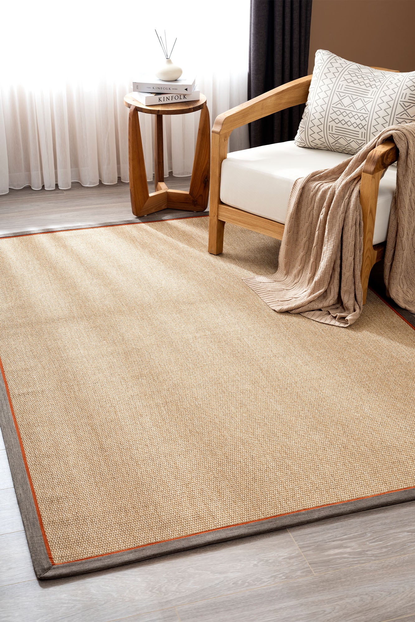 Verona 125 Kahve Sisal Halı Kahve Turuncu Çift Bordürlü