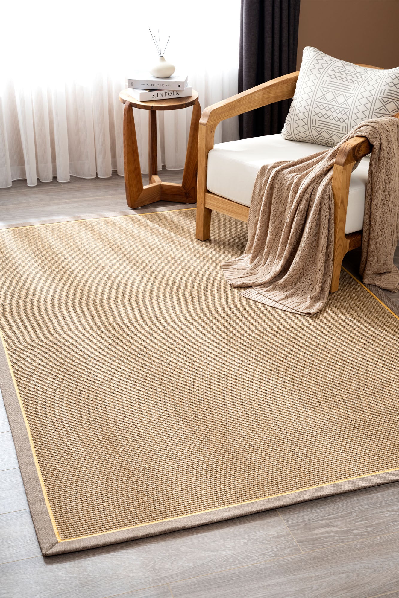 Verona 125 Kahve Sisal Halı Vizon Sarı Çift Bordürlü