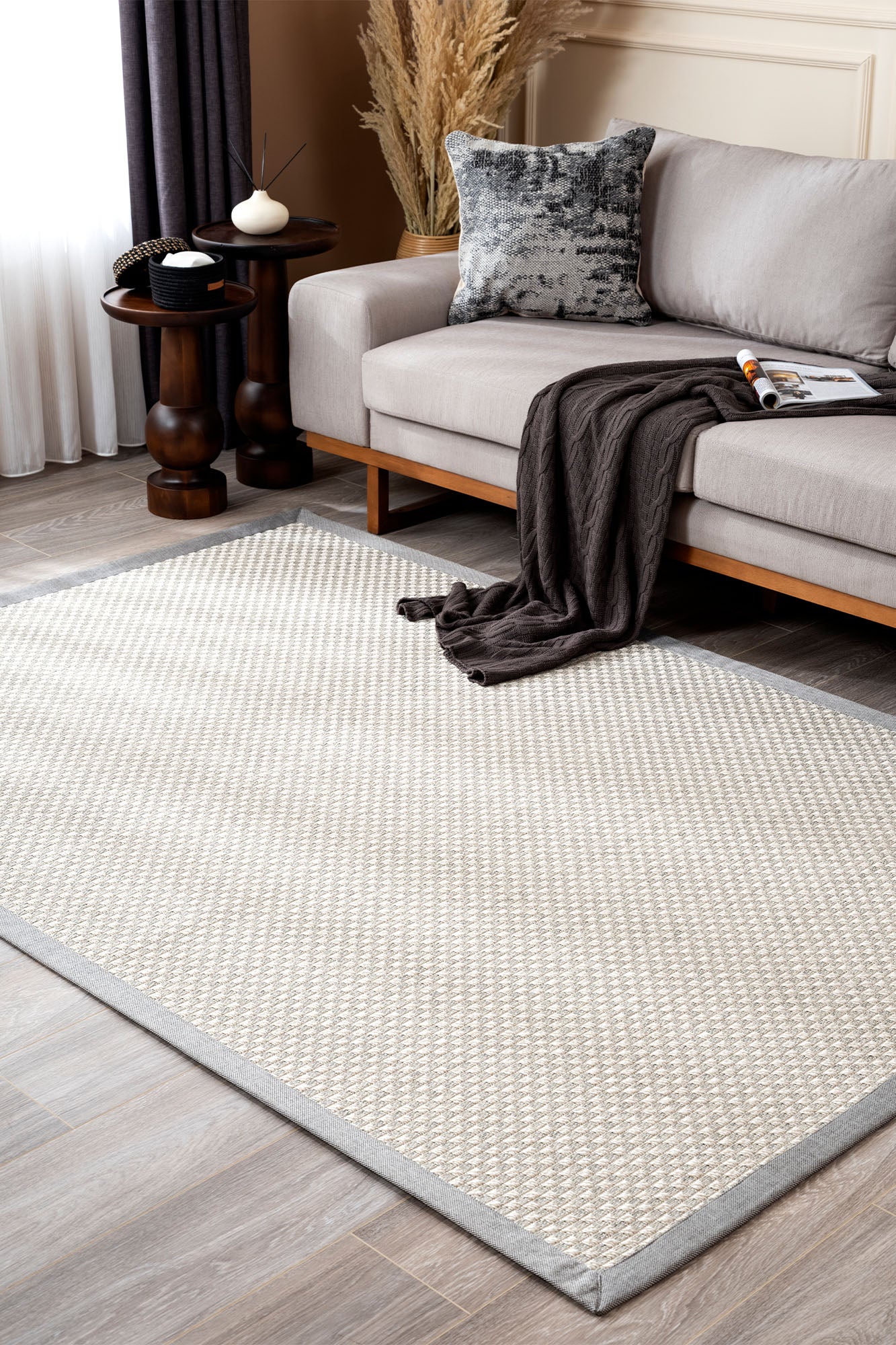 Verona 134 Krem Sisal Halı Gri Bordürlü