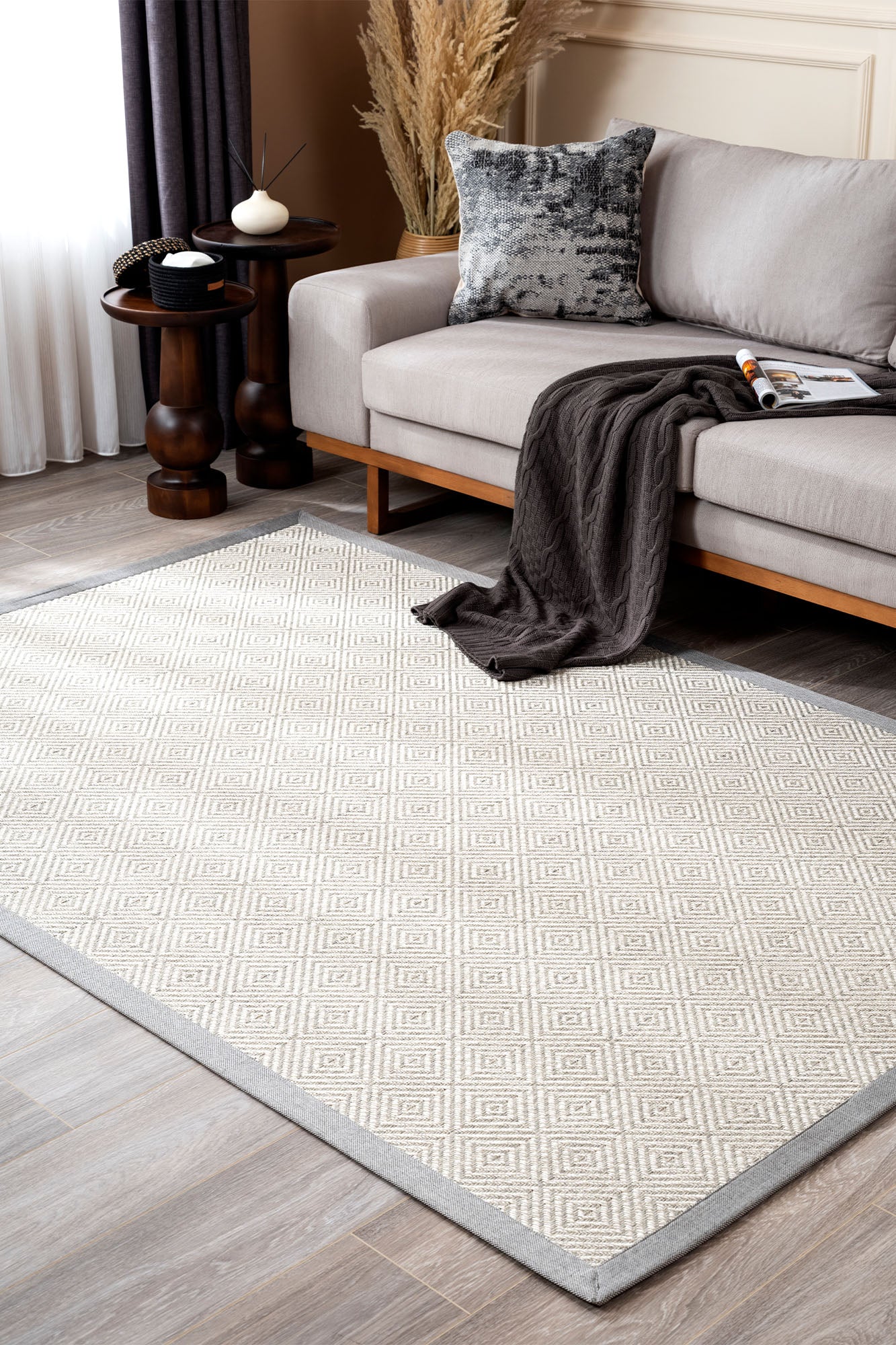 Verona 139 Krem Gri Sisal Halı Gri Bordürlü