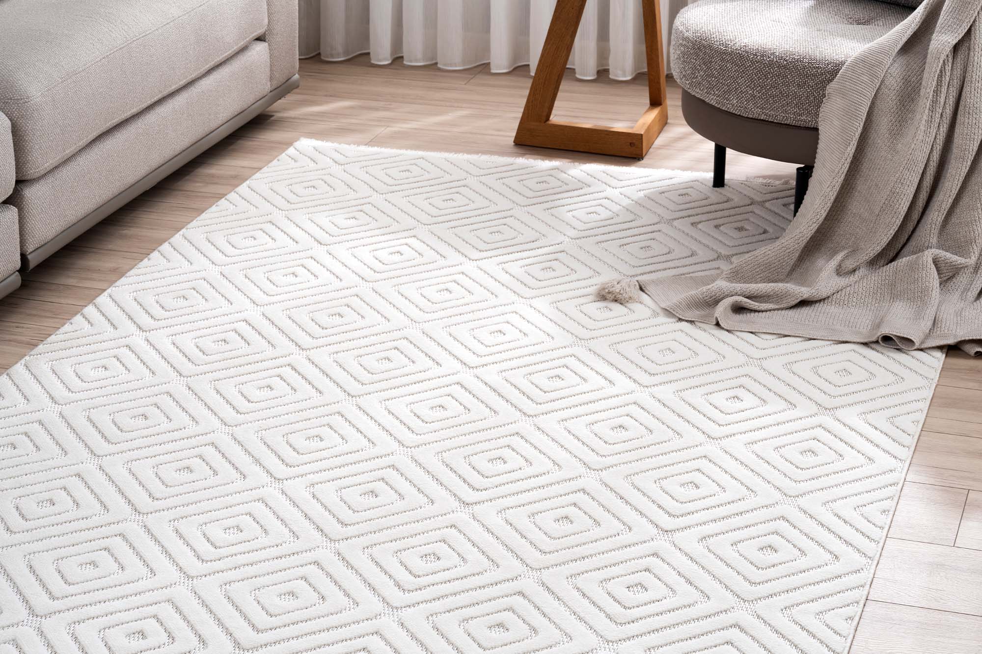 Zena 725 Krem Yumuşak Dokulu Dekoratif Halı