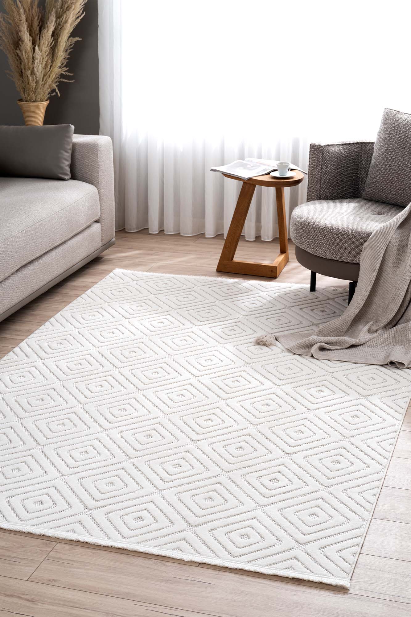 Zena 725 Krem Yumuşak Dokulu Dekoratif Halı