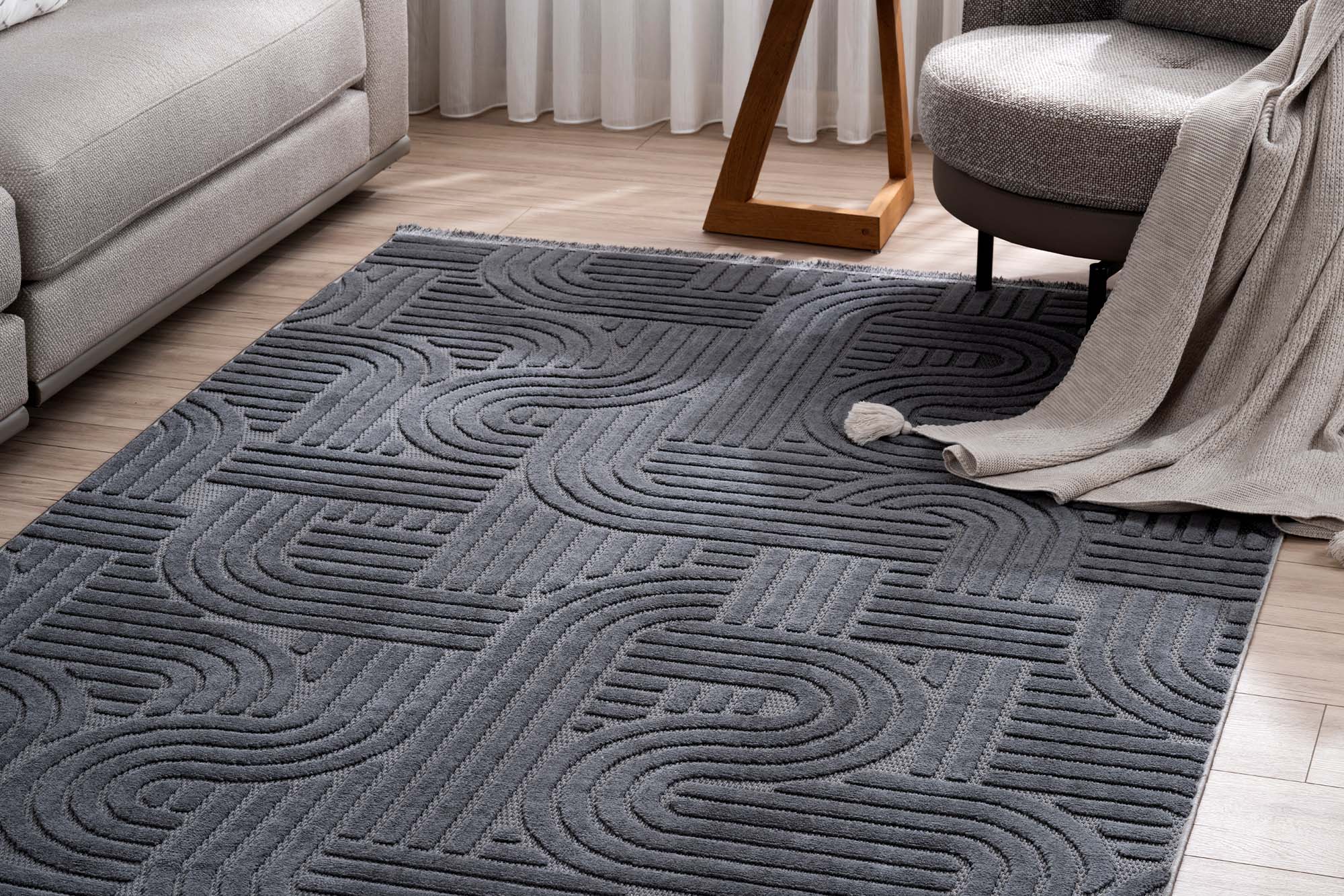 Zena 727 Antrasit Yumuşak Dokulu Dekoratif Halı – Eresa