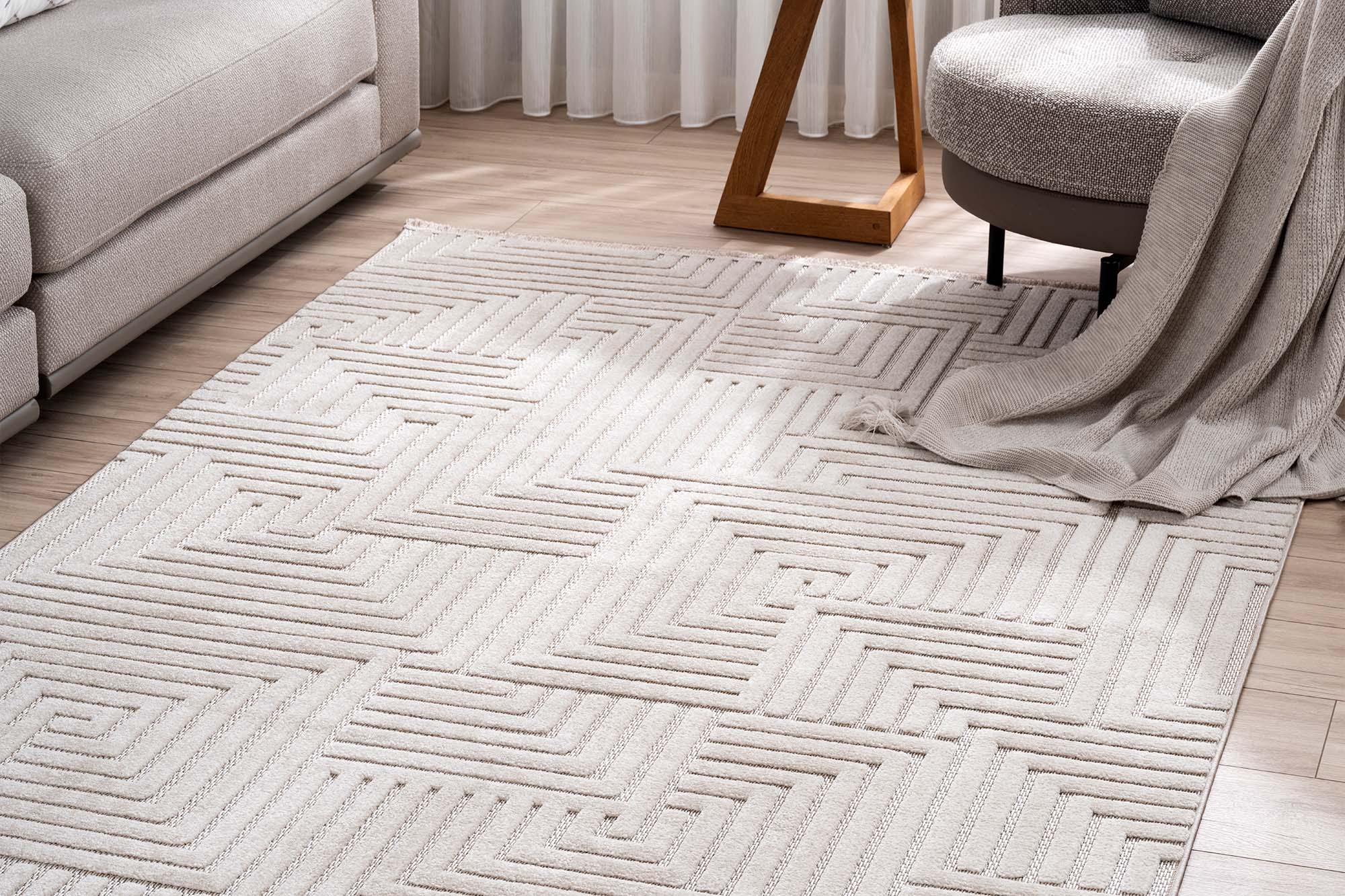 Zena 728 Bej Yumuşak Dokulu Dekoratif Halı