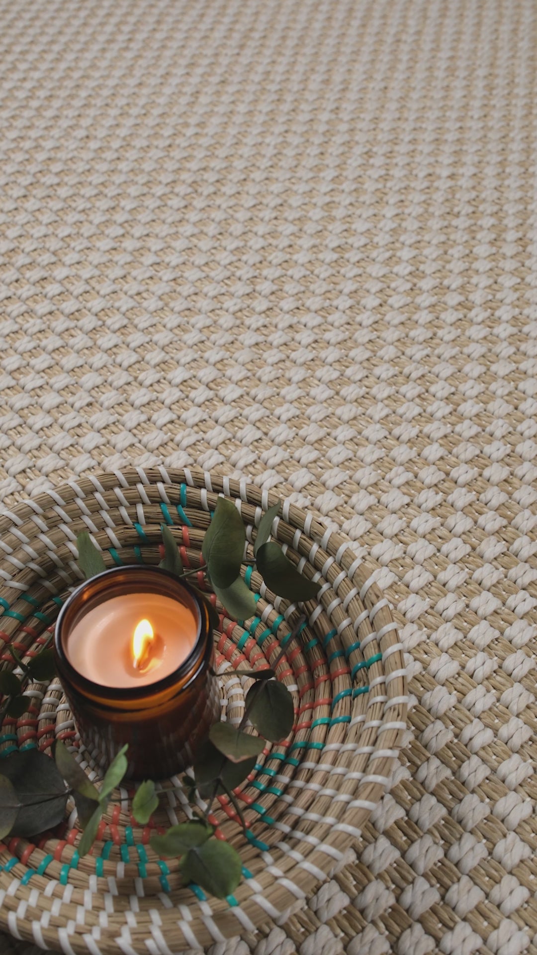 Santorini 119 Krem Kahve Hasır Görünümlü Dört Kenarı Bordür Desenli Sisal Halı