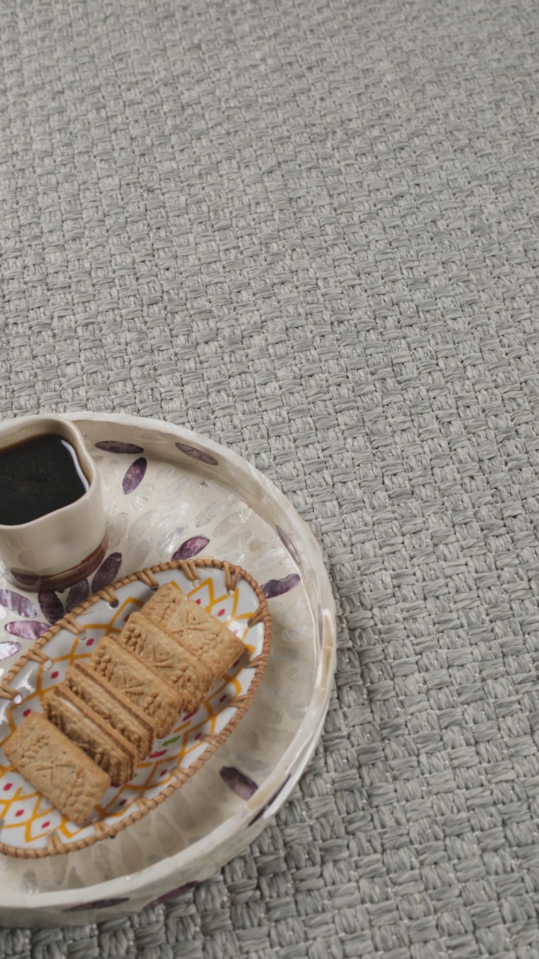 Santorini 115 Gri Hasır Görünümlü Uzun Kenarı Bordür Desenli Sisal Halı