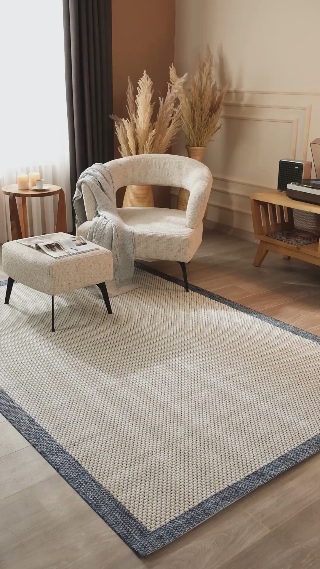 Santorini 120 Ekru Lacivert Bordür Desenli Sisal Halı